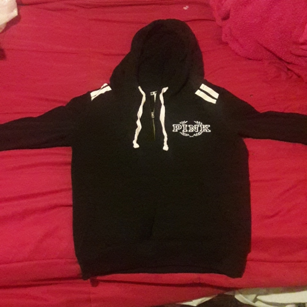 Victoria Secrets pink black hooded sweatshirt